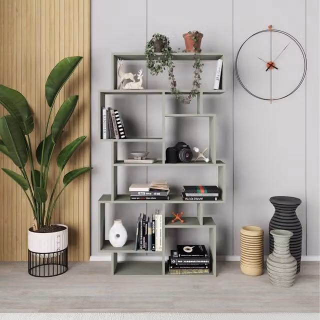 Decortie Karmato Modern Bookcase Display Unit, Green, H 169.0 cm x W 96.0 cm x D 29.15 cm