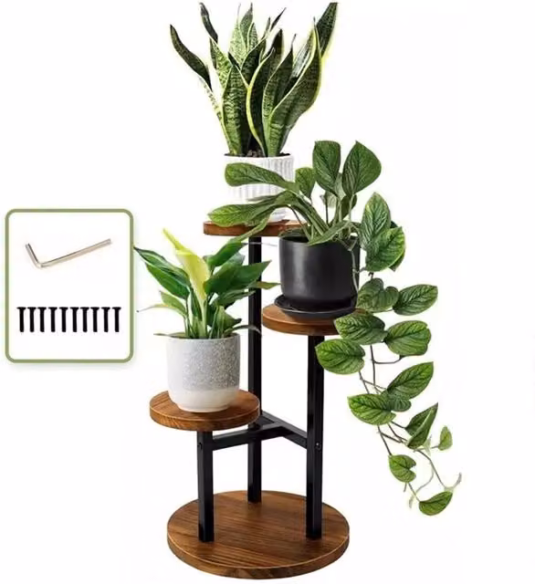 Havendro 3-Tier Wood and Metal Plant Stand in Brown, W/D/H: 32.0 x 32.0 x 53.49 cm – 1