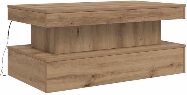 Berkfield Home Modern Coffee Table with LED Lights in Artisan Oak Brown, W: 90 cm, D: 50 cm, H: 40 cm – 1