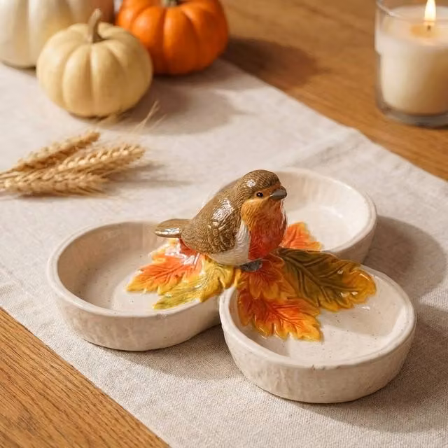 Garden Greatness Rustic Robin Triple Dish Autumn Serving Tray in Beige and Multicolour, 3 Pack