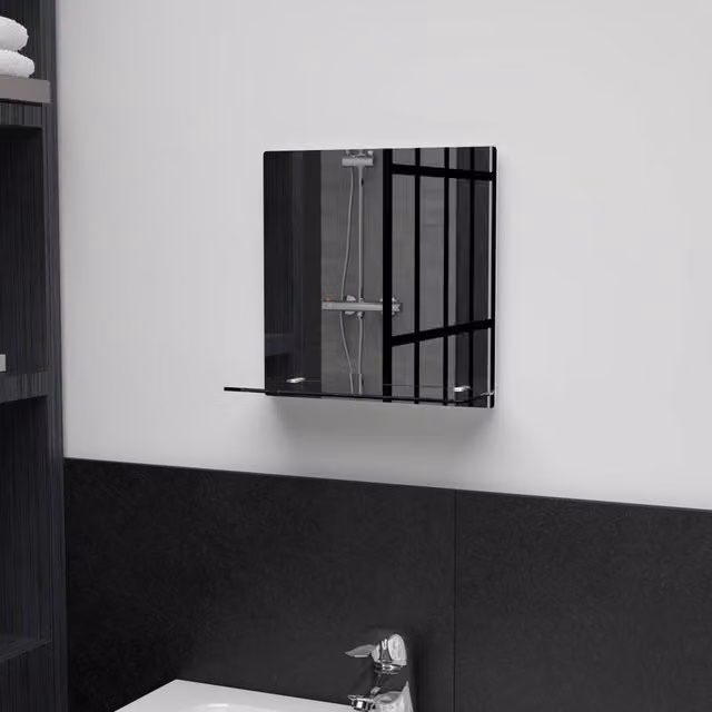 Berkfield Home Minimalist Square Wall Mirror with Shelf in Silver, W/D/H: 30 x 30 x 1 cm