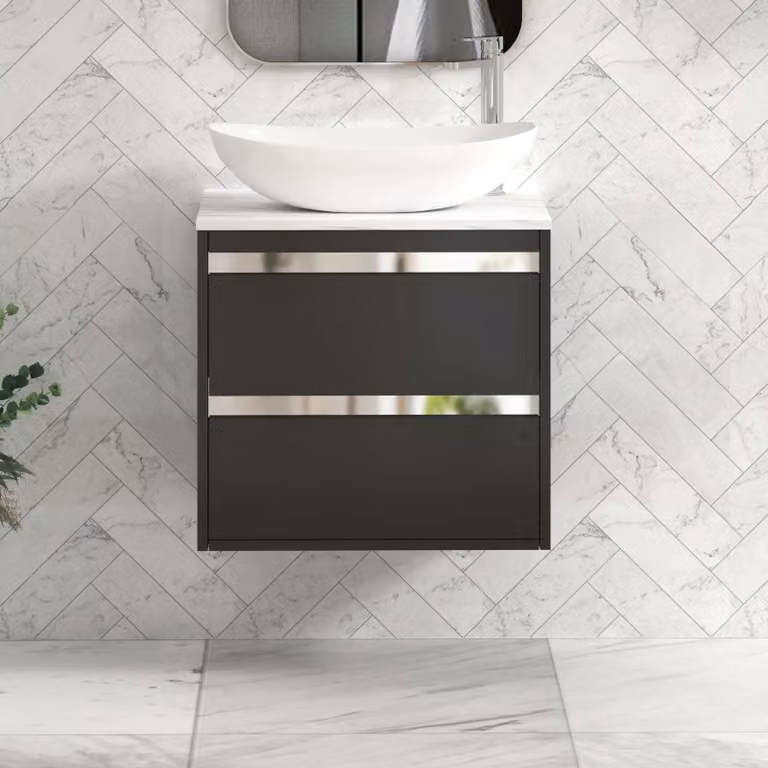 Royal Bathrooms Orion 800mm Matt Obsidian Black Wall Hung Vanity Unit with Cesar Basin and Chrome Accent Trim