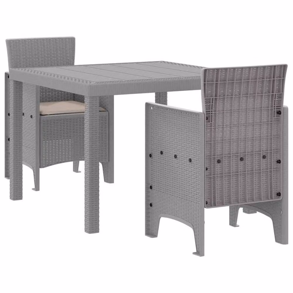 Berkfield Home Cozy 3 Piece Garden Dining Set with Light Grey Cushions and Poly Rattan – 3