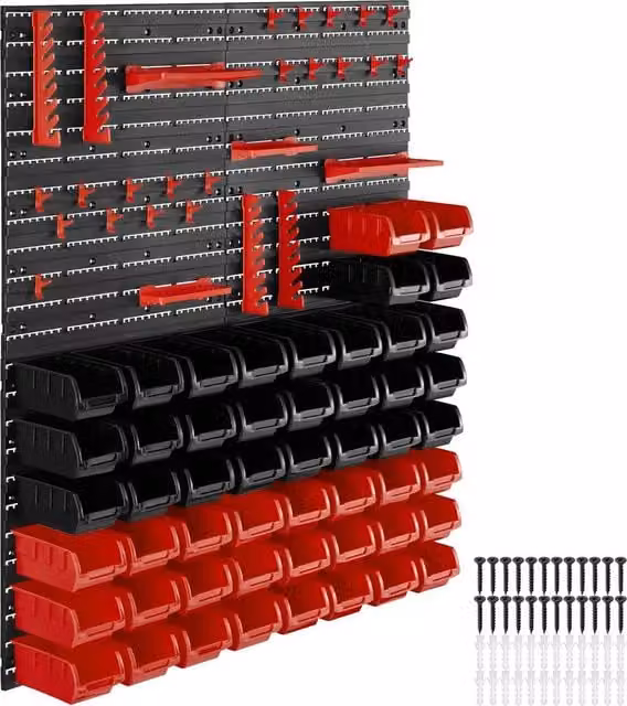 tectake Small Parts Storage in Black and Red Metal and Plastic