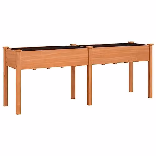 vidaXL Solid Wood Fir Planter with Liner, Brown, W: 203 cm, D: 53 cm, H: 76 cm