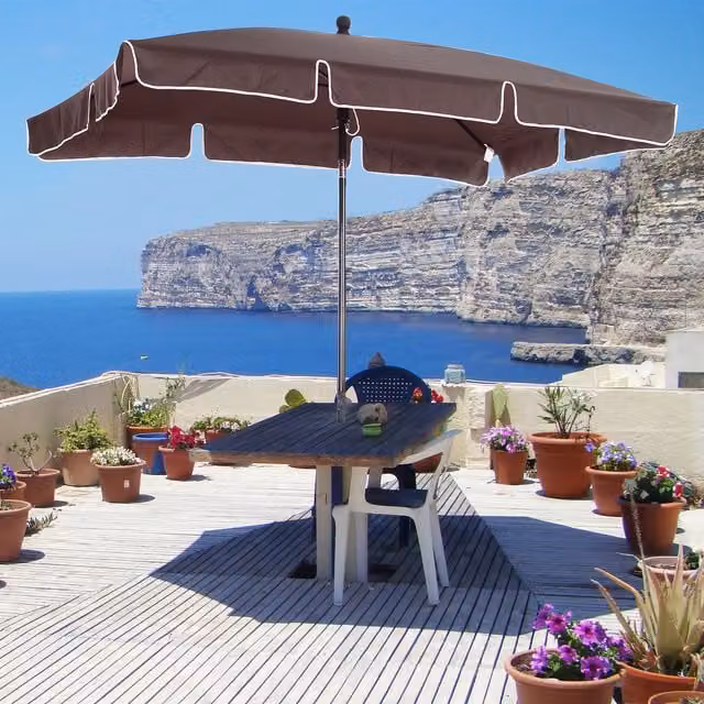 Outsunny Brown Aluminium Sun Umbrella Parasol with Central Pole