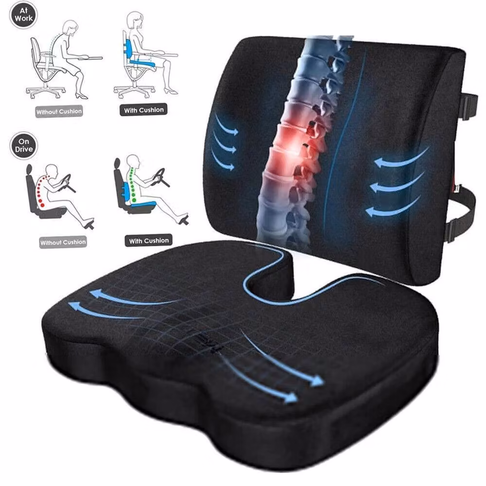 Nordara Black Memory Foam Back and Seat Support Combo Lumbar Cushion, W/D/H: 100 x 190 cm – 3