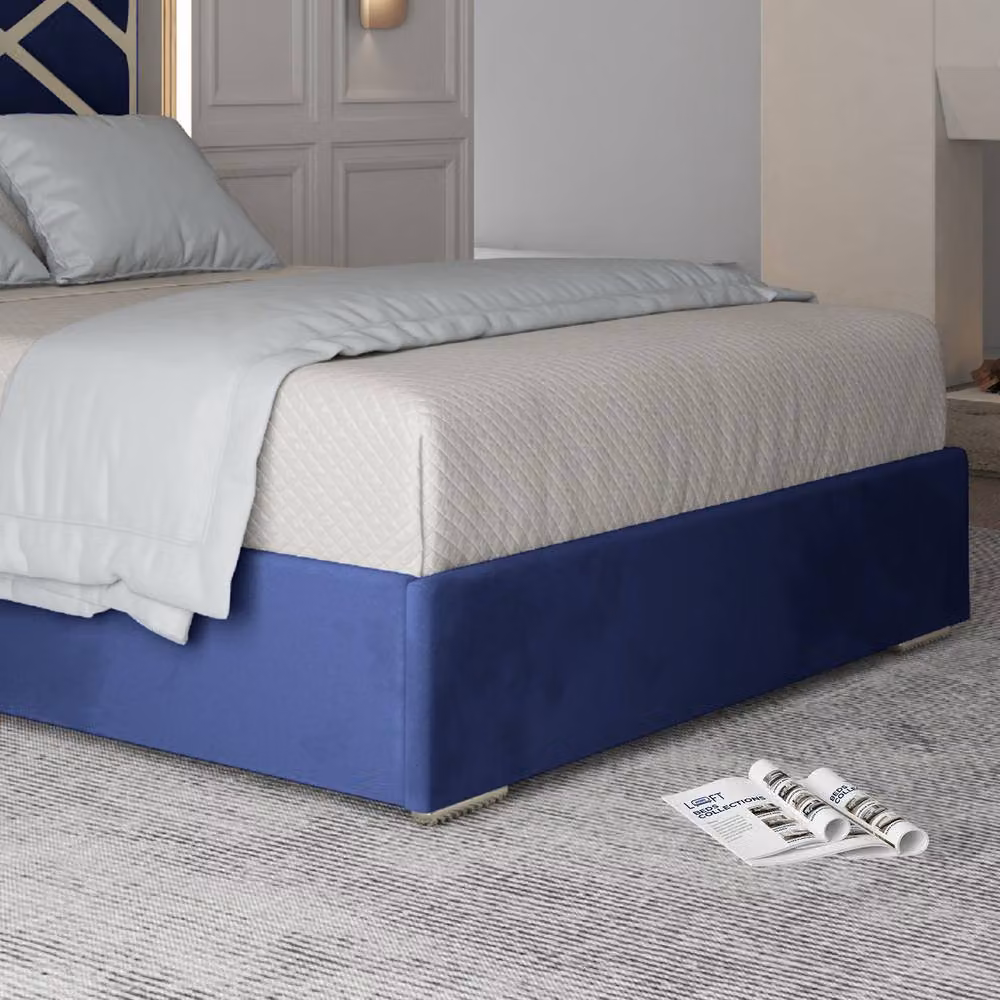 KDMD Ripponden Double Bed Frame in Blue Velvet with Metal Accents, W/D/H: 140 x 200 x 127 cm – 4