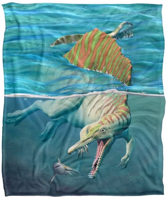 JQ Licensing Royce Mcclure Spinosaurus Dinosaur and Shark Silky Touch Super Soft Fleece Throw Blanket, White, W/D/H: 152 x 127 cm – 1