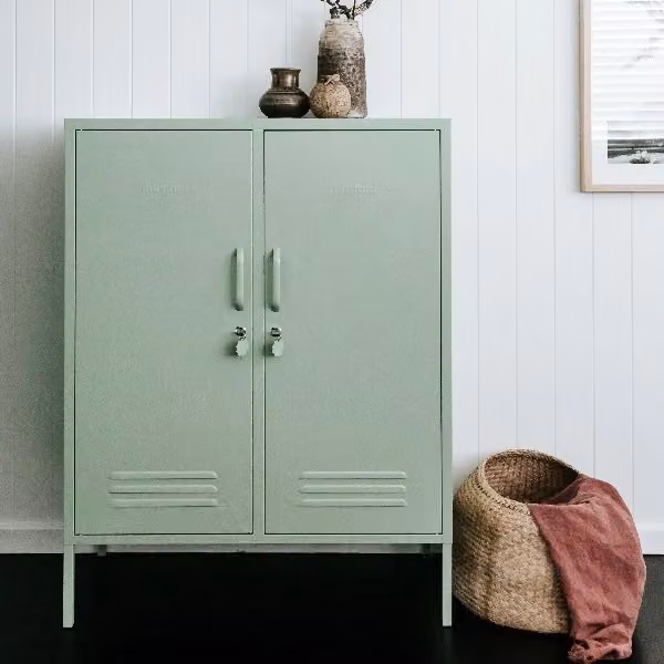 Mustard Made The Midi Storage Locker in Sage Green, Metal Freestanding Cabinet with Hinged Doors and Internal Shelves, H 111.0 x W 40.0 x D 85.0 cm – 3