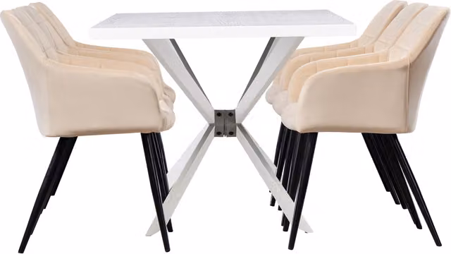 Life Interiors Camden Duke LUX Dining Set with Rectangular Table and 6 Chairs in Beige and White