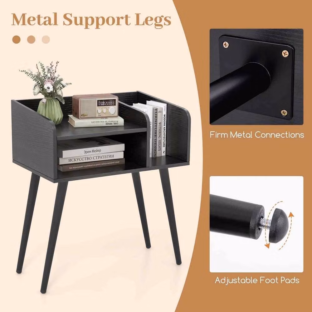 NESTLUNE 2-Tier Mid-Century Metal Bedside Table in Black – 4