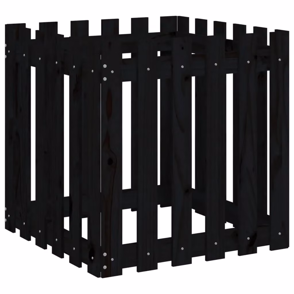 Berkfield Home Garden Planter with Fence Design in Black, Solid Wood and Plastic, W/D/H: 60 x 60 x 60 cm – 2