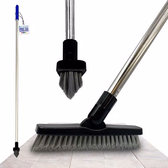 The Dustpan and Brush Store Colour-Coded Angled Grout Brush with Handle Swivel Tile and Corner Scrubber in Blue and Yellow