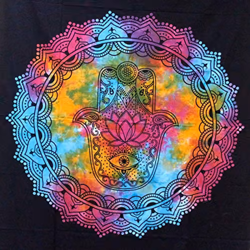 KDMD Double Cotton Bedspread and Wall Hanging Set in Black Hamsa – 1