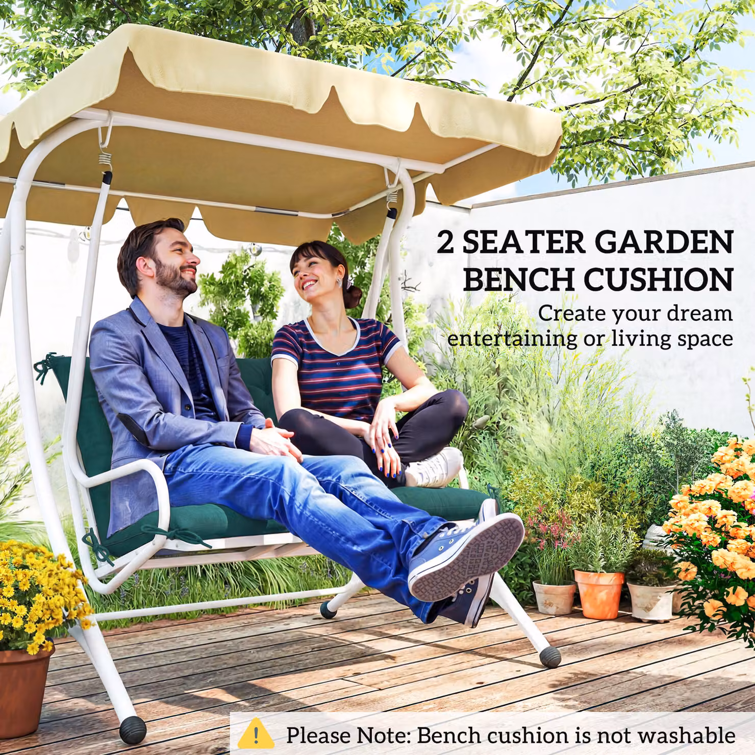 Outsunny 2 Seater Garden Bench Pad with Back and Ties, Green, W/D/H: 120 x 120 x 120 cm – 6