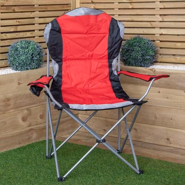Samuel Alexander Luxury Padded High Back Outdoor Folding Garden Chair with Cupholder in Red