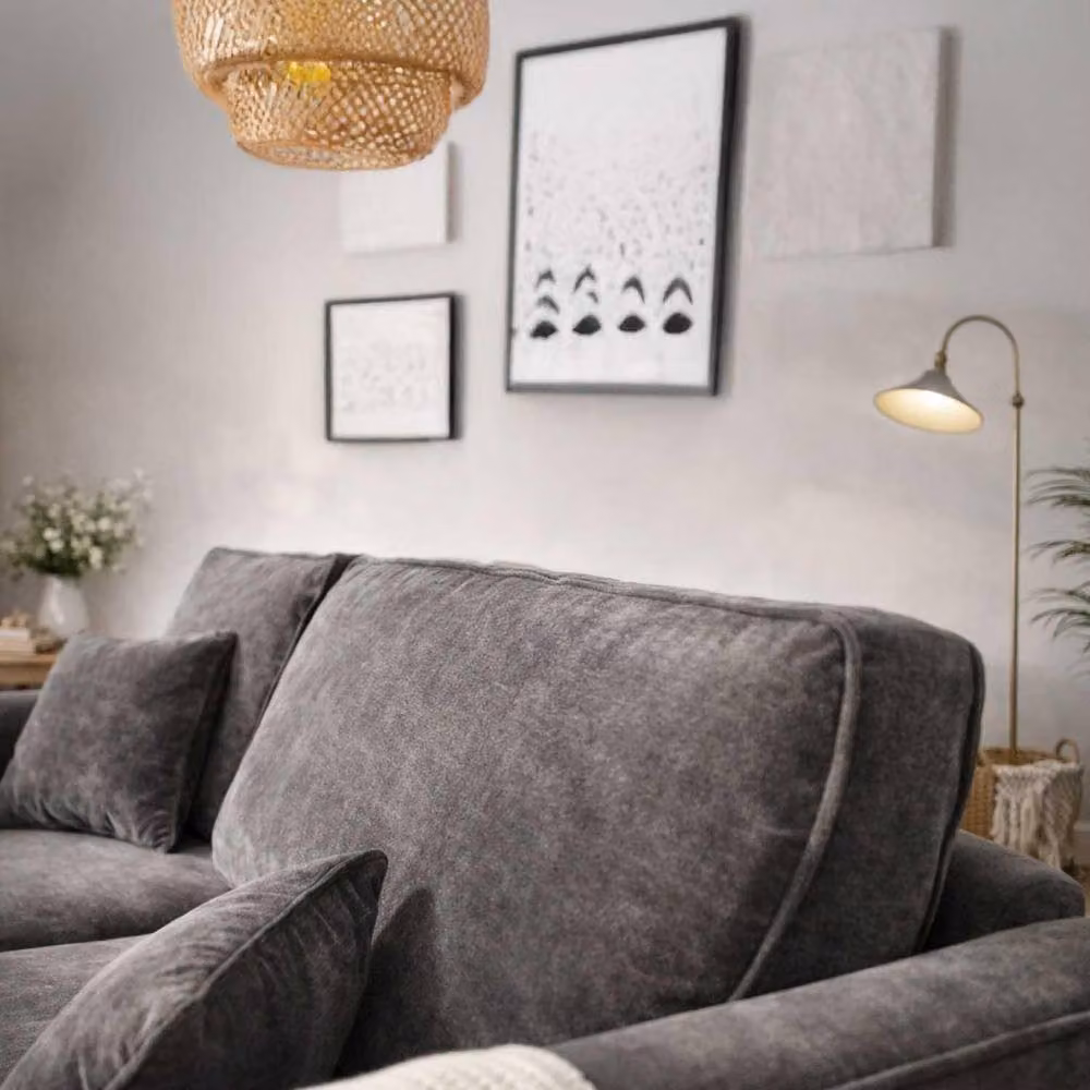 Furnishings For Less UK Ascot 3 Seater Sofa in Charcoal Chenille Fabric with Scatter Cushions – 3