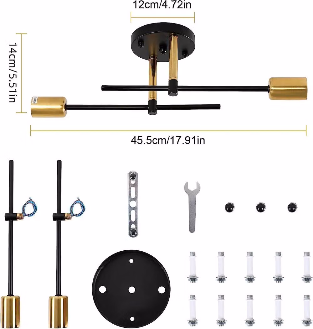 Pheashine Black and Gold 2-Light Sputnik Ceiling Lamp, Adjustable E27 Modern Metal Design, W/D/H: 46 x 14 x 12 cm – 2