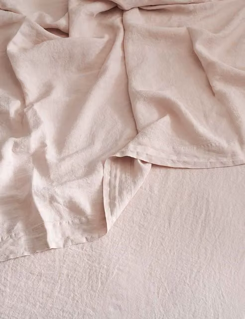Bedfolk Pure Washed Linen Flat Sheet, Soft Pink, W: 200 cm x L: 200 cm