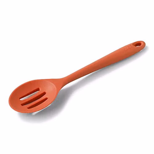 Zeal Red Silicone Non-Stick Slotted Skimmer Spoon with Hanging Loop