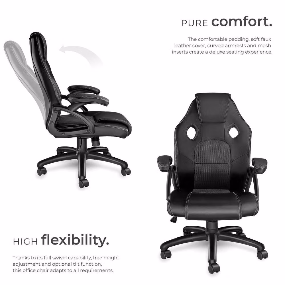 tectake Mike Gaming Chair in Black with Synthetic Leather and Fabric Finish – 3