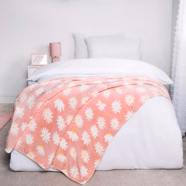 OHS Pink Floral Daisy Fleece Throw Blanket