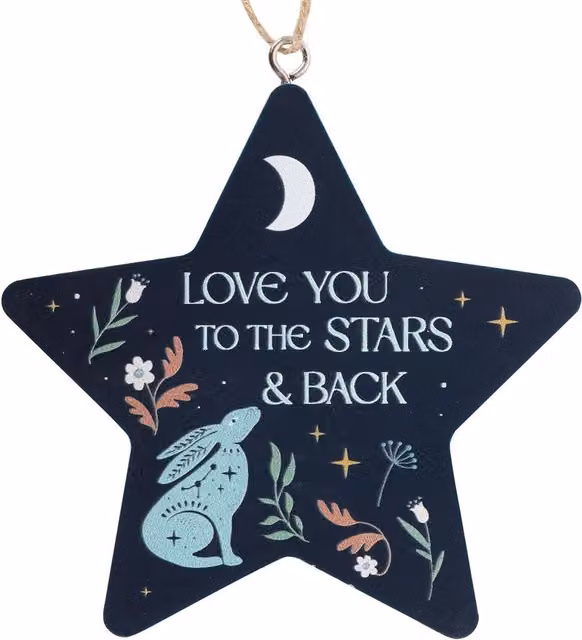 Kingsbury Gifts Love You to the Stars and Back Hare Hanging Wood Sign, Blue
