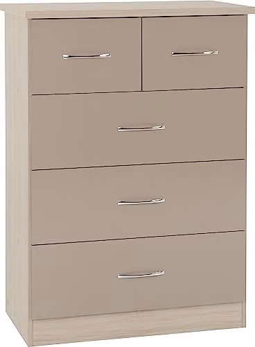 Seconique Nevada 3+2 Drawer Chest in Oyster Gloss and Light Oak Effect Veneer – 1