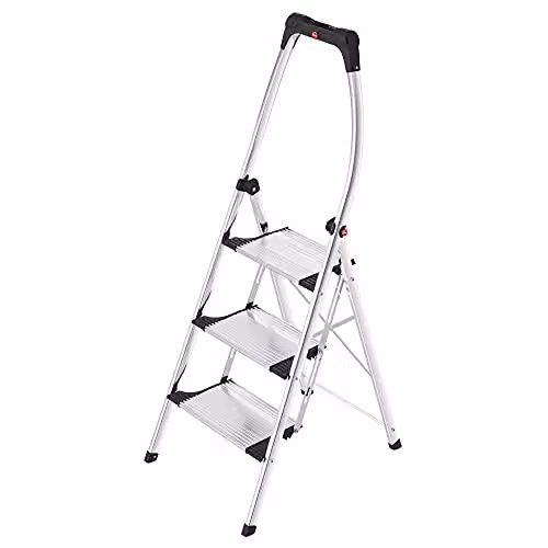 Hailo LivingStep Comfort Plus 3-Step Folding Aluminium Stepladder in Silver