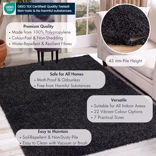 Serdim Rugs Oxford Plain Shaggy Living Room Area Rug, Anthracite, W: 200 cm, L: 290 cm – 3