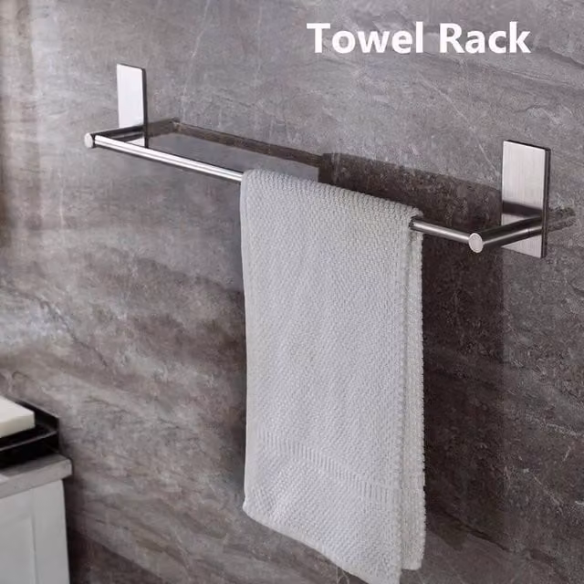 KORVIXA Self-Adhesive Stainless Steel Stick On Towel Racks in Silver