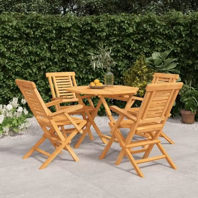 Berkfield Home 5 Piece Garden Dining Set in Brown Treated Teak Wood – 1