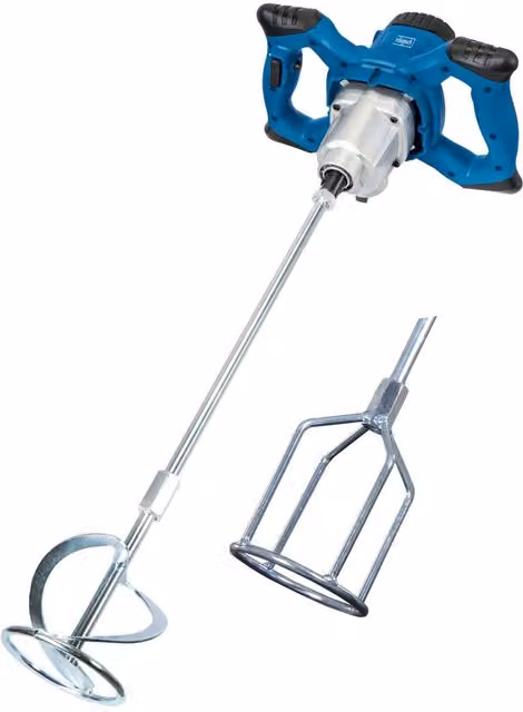 Scheppach PM1400 Variable Speed Paddle Mixer in Blue with M14 Mortar and Paint Attachment – 1