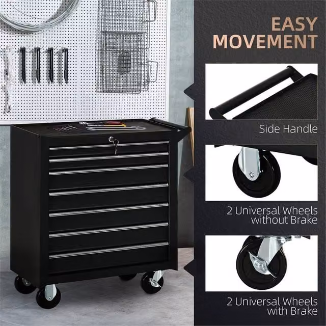NESTLUNE Black 7 Drawer Roller Tool Storage Cabinet W: 100 cm, D: 75 cm, H: 15 cm – 1