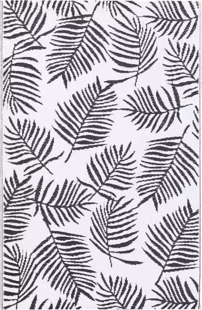 Berkfield Home Outdoor Floral Carpet in White and Black, W/D: 120 x 180 cm