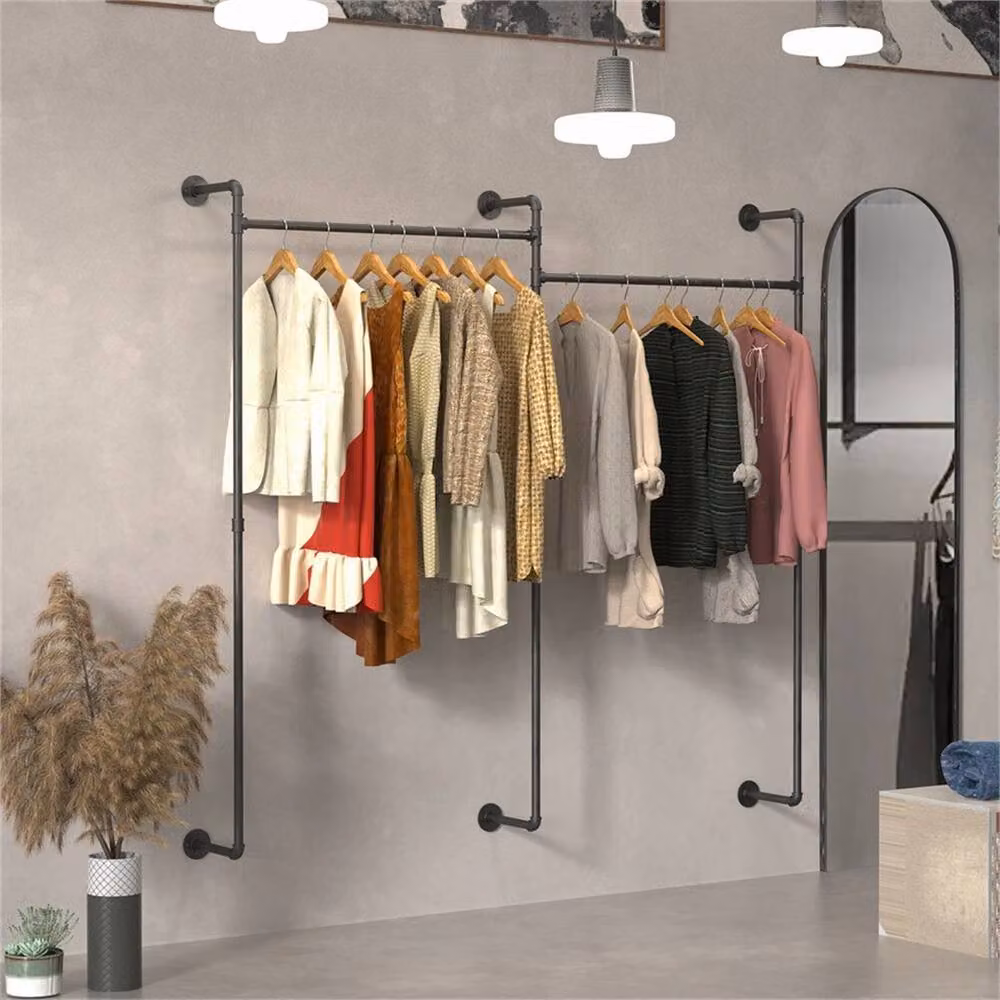 Nordara Industrial Black Wooden and Metal Wall Mount Clothes Rail Storage Unit, Width: 70 cm – 2