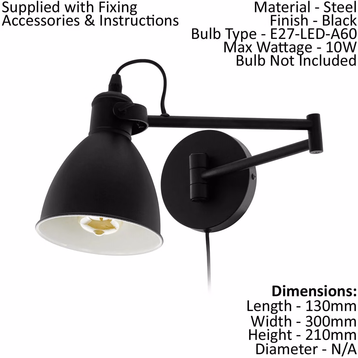 Loops Black and White Metal Wall and Ceiling Flush Light with E27 Bulb Holder – 2
