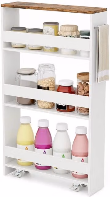 Costway Slim Kitchen Storage Trolley in Brown and White