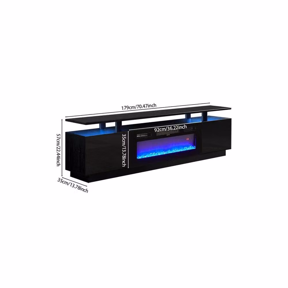 FORGEVIO Black High Gloss 70 Inch TV Stand Cabinet with Electric Fireplace – 2