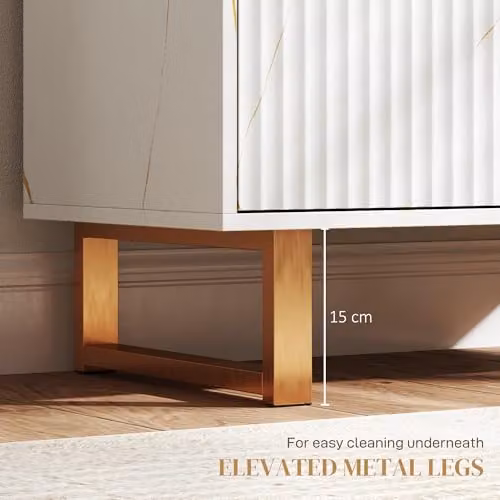 HOMCOM Modern White and Gold Glossy Sideboard Storage Cabinet with Fluted Doors – 4