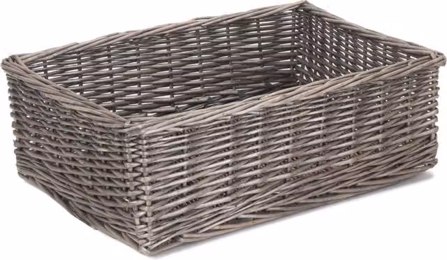Red Hamper Rectangular Wicker Tray in Brown with Antique Wash Finish – 1