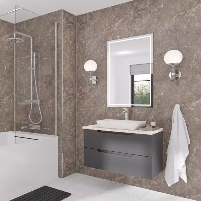 Wetwall Marmo Venezia Stone Look Laminate Wall Panel, Grey, W: 88.0 cm, H: 242.0 cm, D: 1.1 cm