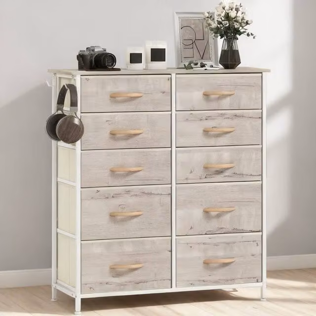 ERGOVEXA Chest of Ten Fabric Drawers in Brown Natural Wood
