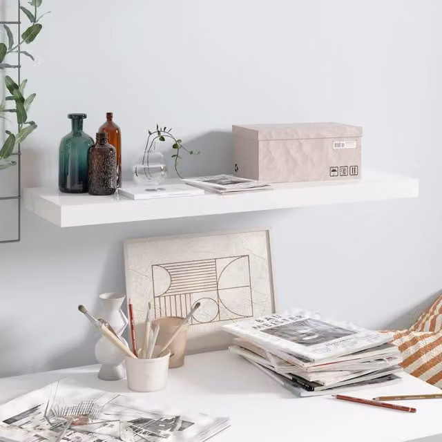 Berkfield Home Floating Wall Shelf, High Gloss White, W: 80 cm, D: 23.5 cm, H: 3.8 cm