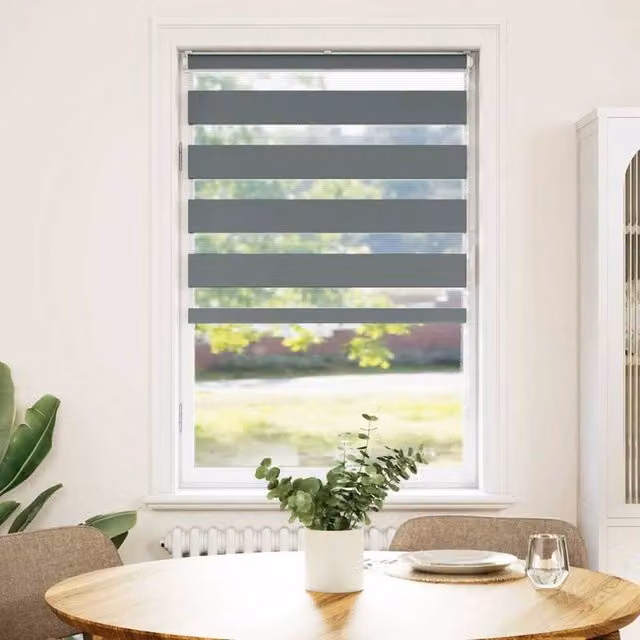 Berkfield Home Zebra Blind in Dark Grey, Polyester Fabric, W: 80 cm, H: 100 cm
