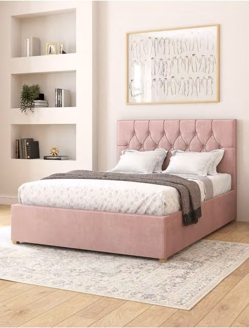 Aspire Olivier Electric Adjustable Bed in Light Pink Plush Velvet with Pocket Sprung Mattress, W/D/H: 90 x 200 cm, Single