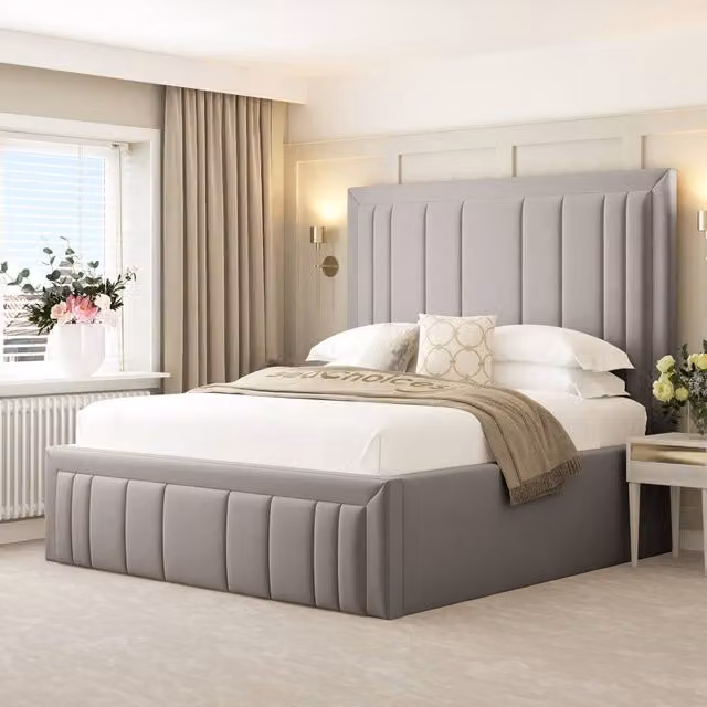 Bed Choices Emperor Upholstered Bed Frame in Light Grey, Super King Size
