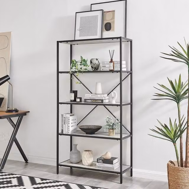 FurnitureboxUK Ashton Industrial Black Metal and Off-White Cube Shelf Unit with 5 Melamine Coated Shelves – 1