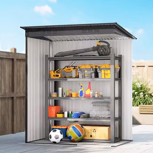 Outsunny Grey Metal Garden Storage Shed with Sliding Doors and Roof Vent – 8